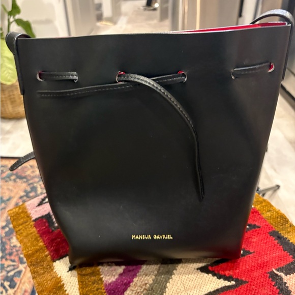 Mansur Gavriel Black Bucket Bag Red Interior + Pouch | Like New